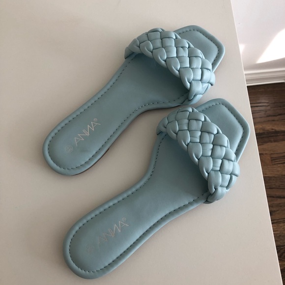 Light Blue Braided Strap Leather Slide Sandals - Picture 6 of 9